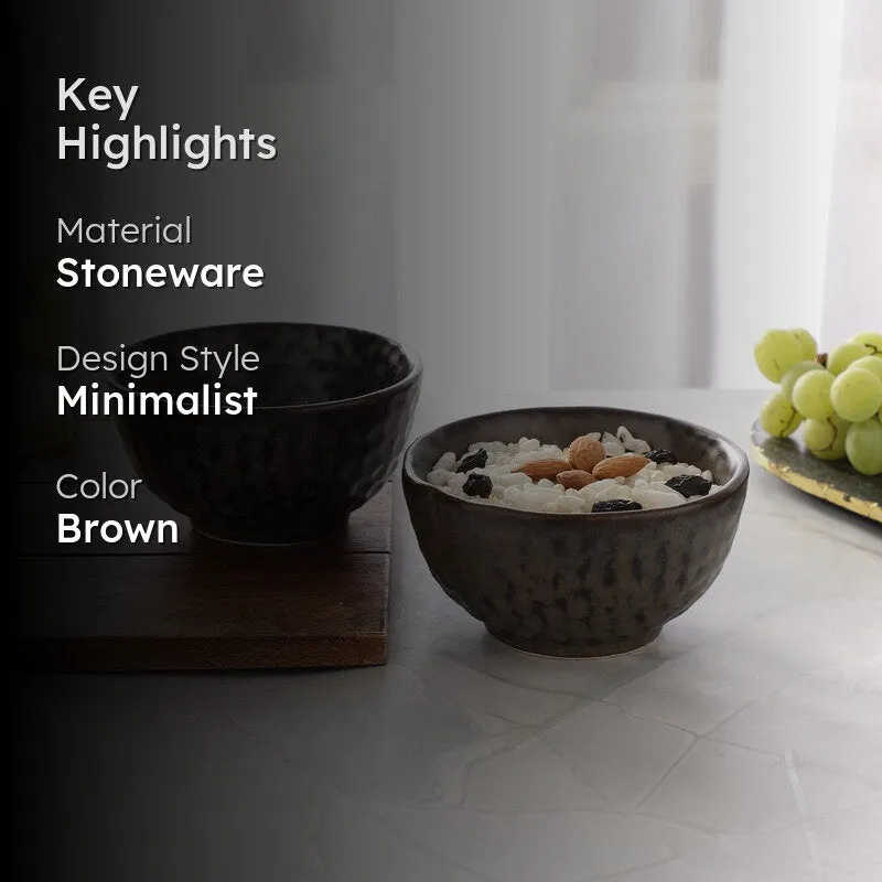 Textured Stoneware Snack Bowl (Dark Brown,350 mL) - Set Of Two media 2