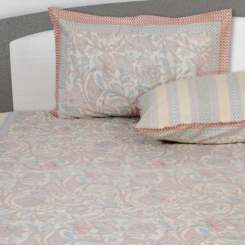 Saagara Floral Cotton Bedsheet (Yellow,Peach) - 144 TC media 4