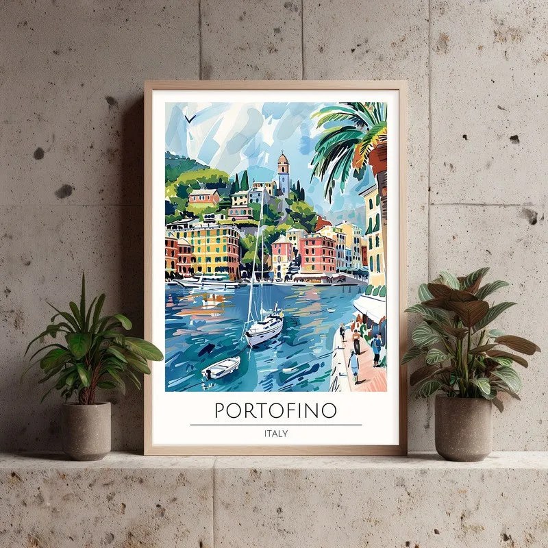 Vintage Portofino Framed Canvas Archival Canvas Wall Painting - Natural Brown Frame media 3