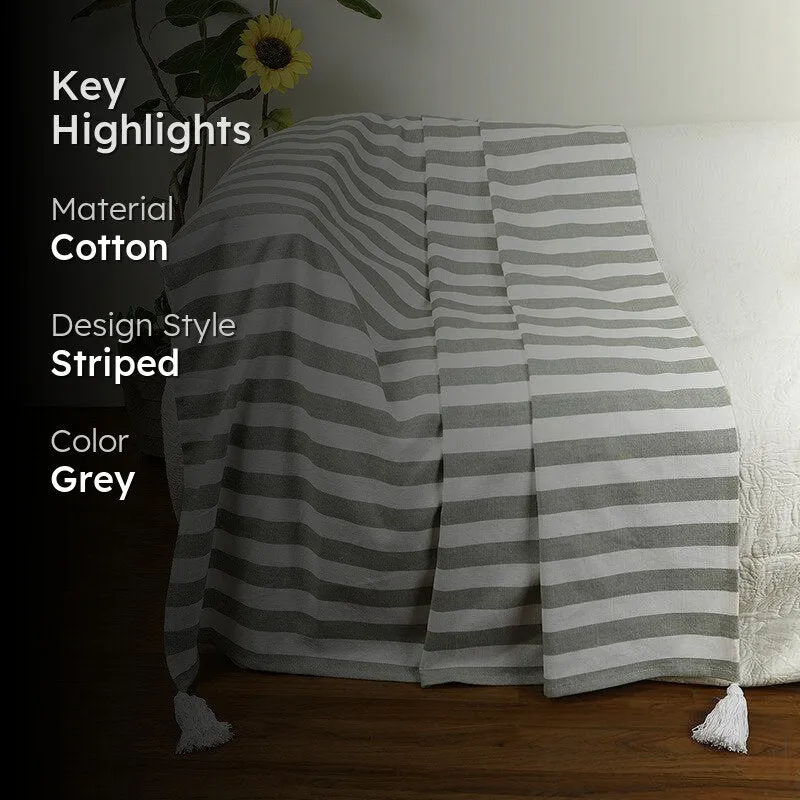 Driftwood Weave Striped Cotton Throw - Grey media 2