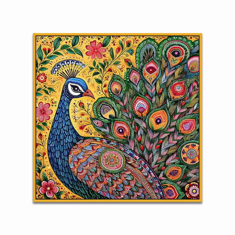 Madhubhani Mayura Canvas Wall Art With Frame media 4
