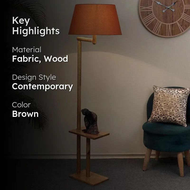 Eartha Enya Wooden Floor Lamp With Shelf - Soft Brown media 2