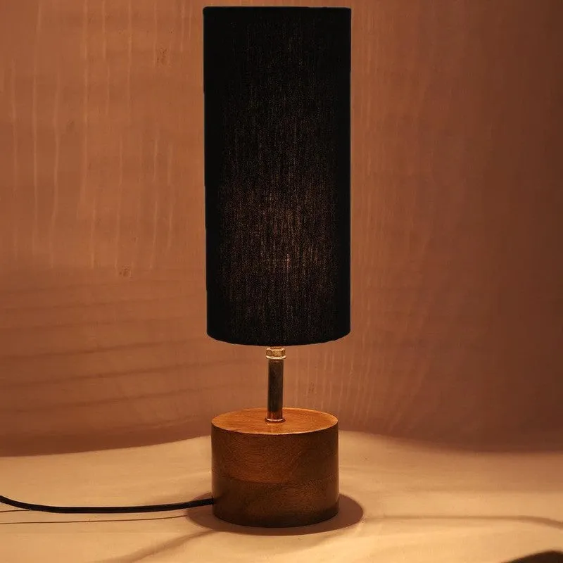Rustic Wood & Fabric Table Lamp - Black,Brown media 5