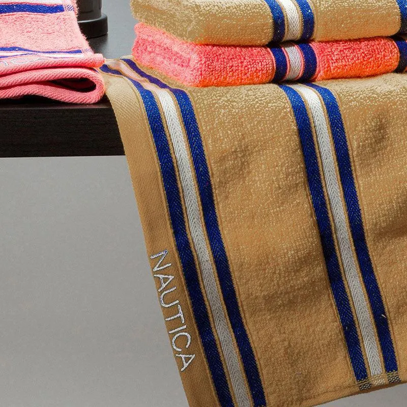 Nautica Dove Dual Down Cotton Hand Towel (Beige & Coral) - Set Of Four media 3
