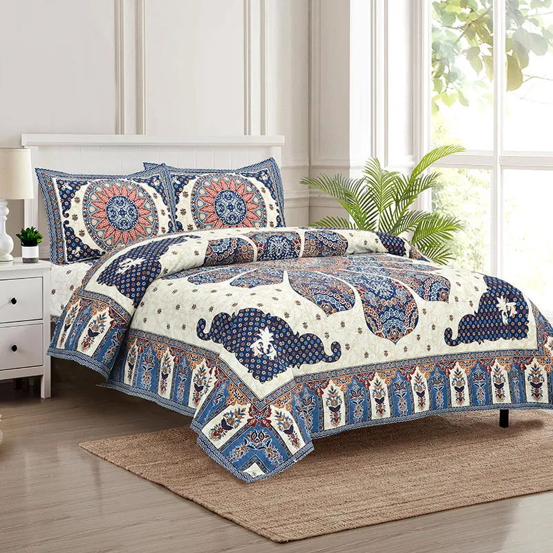 Jalandhara Ethnic Cotton Bedsheet (Dark Blue) - 160 TC media 1