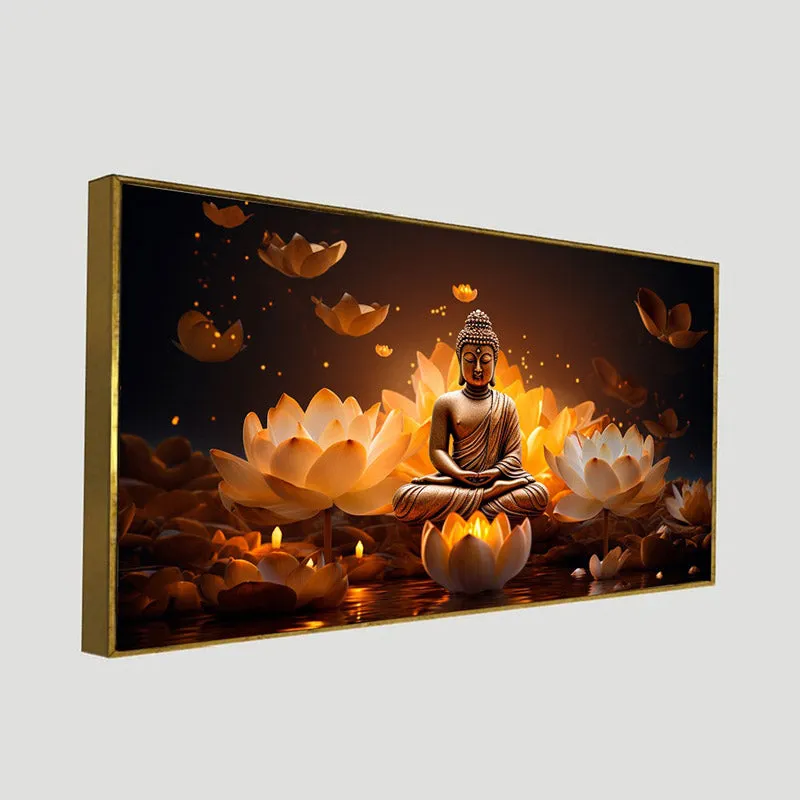 Lotus Glitter Buddha Canvas Wall Painting With Frame media 8