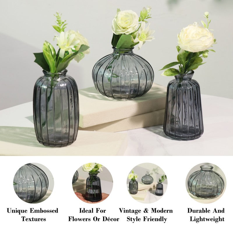 Petal Hue Home Glass Vase (Grey) - Set Of Three media 6