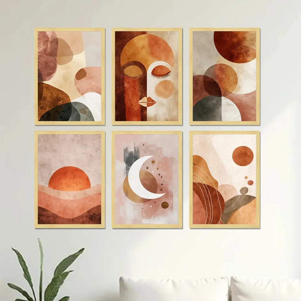 Lunera Abstract Celestial Wall Painting With Frame - Set Of Six media 6