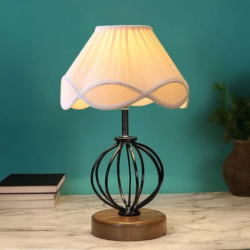 Aurelisse Cotton Table Lamp With Wooden Base - Ivory media 3