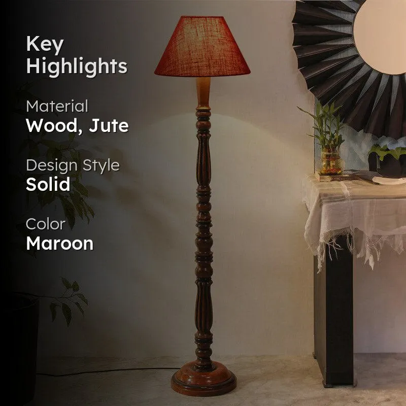 Tira Vintage Wooden Floor Lamp With Jute Shade - Maroon media 2
