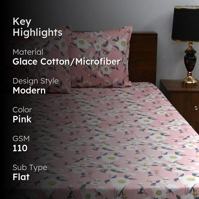 Leena Floral Microfiber Bedsheet (Pink) - 110 GSM media 2