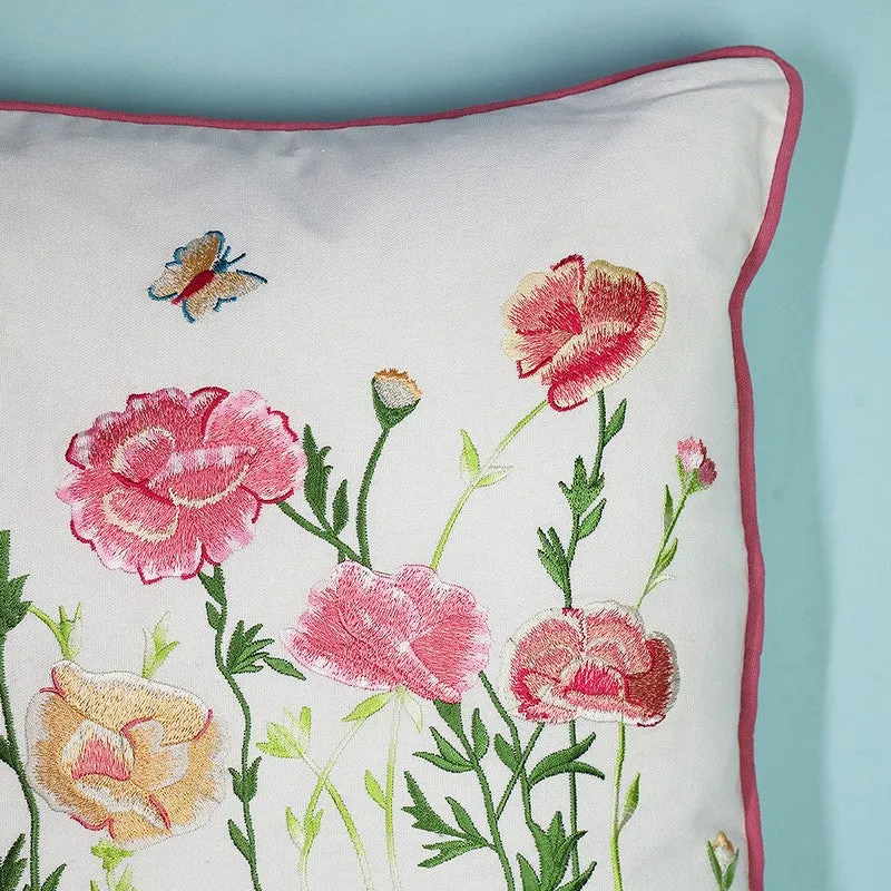 Pastel Charm Embroidered Cotton Cushion Cover media 5