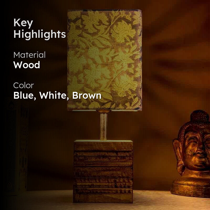 Lazing Leaves Wooden Table Lamp - Blue,White media 2