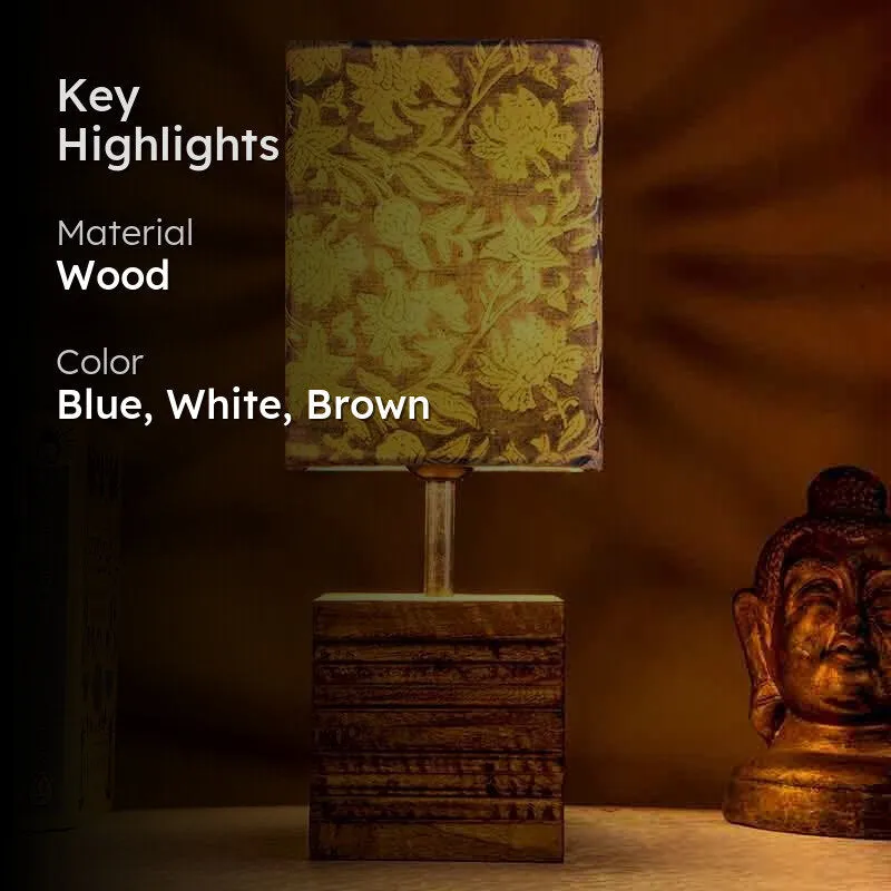 Lazing Leaves Wooden Table Lamp - Blue,White media 2