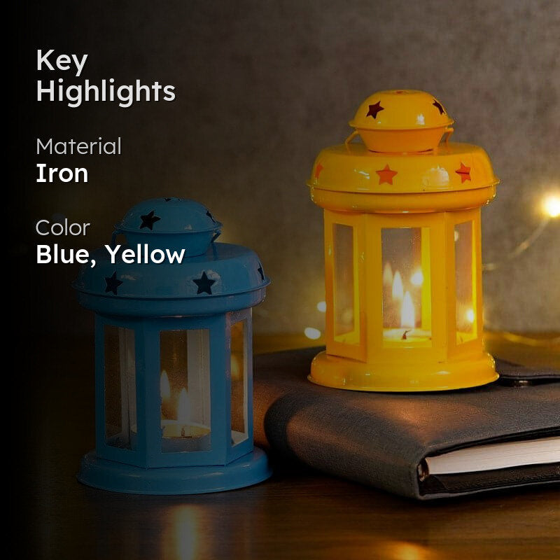 Lantern Lore Tealight Candle Holder (Blue & Yellow) - Set Of Two media 2