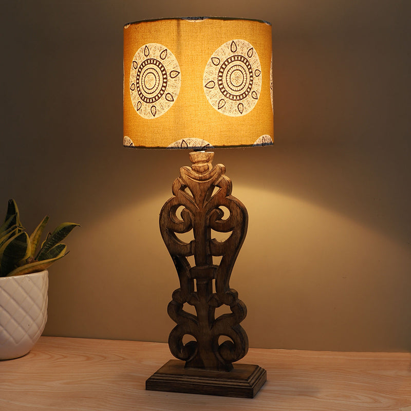 Mandala Merry Deco Printed Mango Wood Table Lamp - Brown,Yellow,White