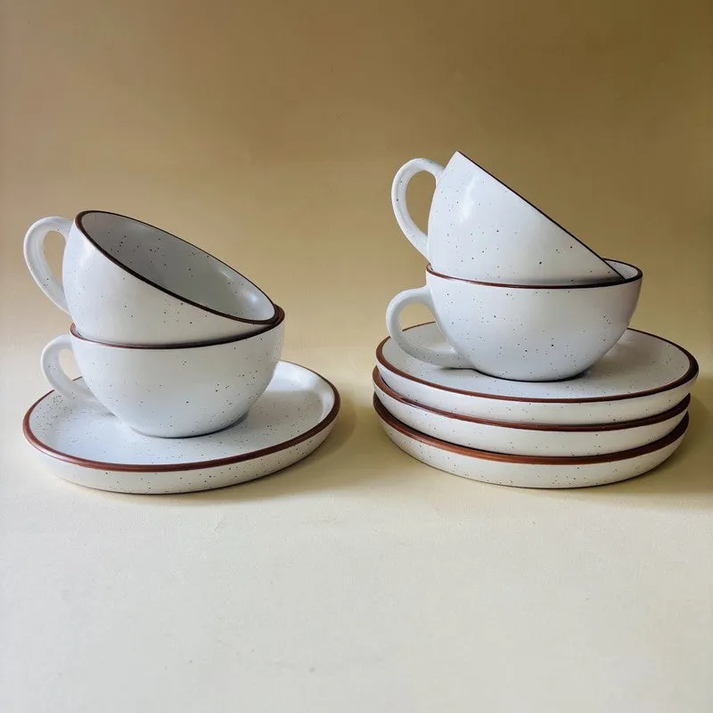 Ceramic Cup & Saucer (White/240 mL Each) - Set of Four media 6