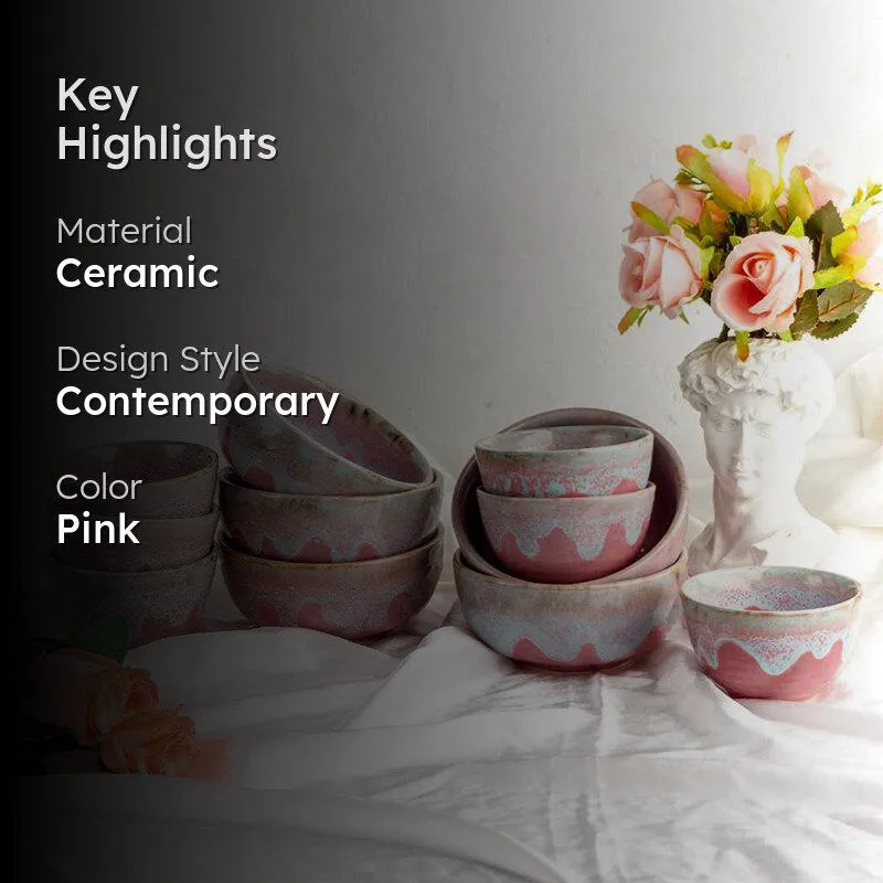 Aldia Pink Handmade Ceramic Snack Bowl - 250 ML media 2