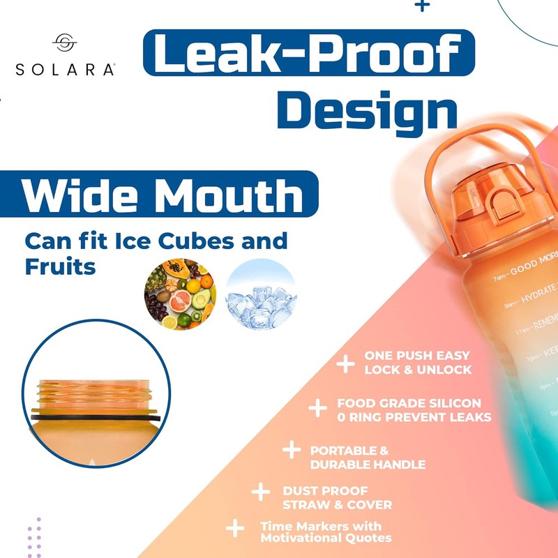 Solara Siply Plastic Water Bottle (2000 mL) - Orange,Blue media 5