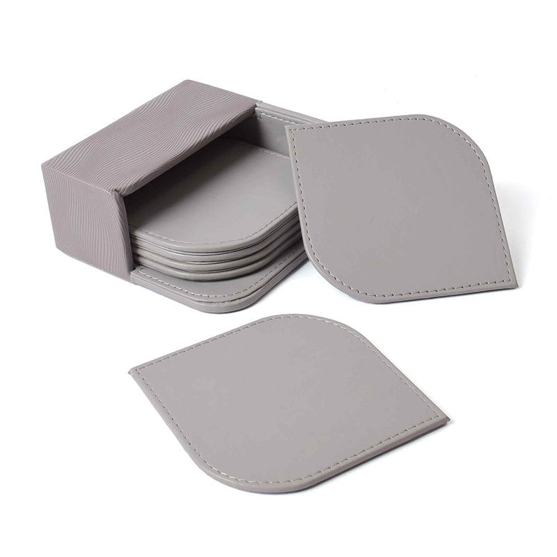 Veltrix Faux Leather Coaster (Grey) - Seven Piece Set media 8