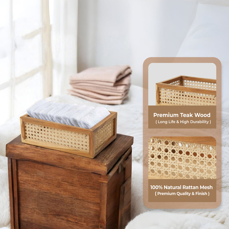 WickerSort Mesh Wood Storage Basket - Beige & Brown media 6