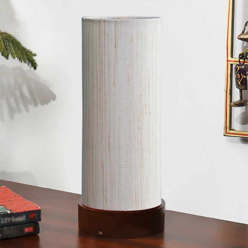 Jaala Brown Tower Wooden Table Lamp - White,Brown media 5