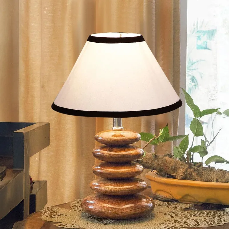 Ravion Cotton Table Lamp With Wooden Base - White media 3