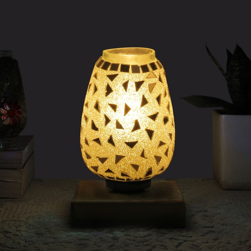 Mosaicelle Mosaic Glass Table Lamp With Wooden Base - Silver
