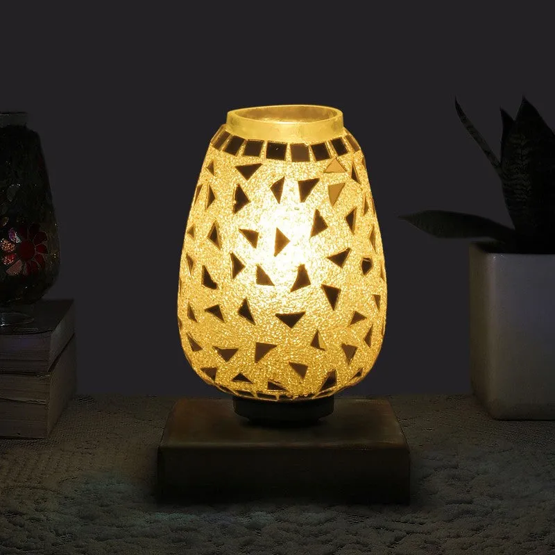 Mosaicelle Mosaic Glass Table Lamp With Wooden Base - Silver media 1
