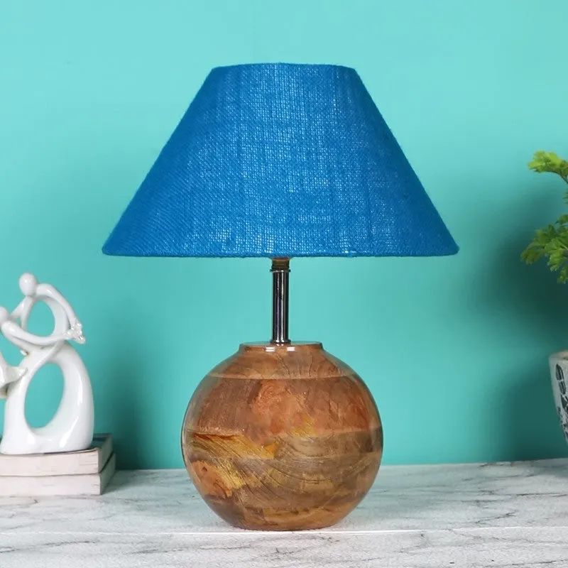 Auryon Jute Table Lamp With Wooden Base - Blue media 3