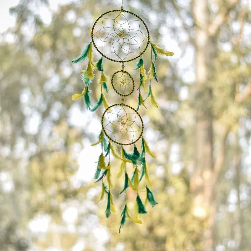 Amazo Feather Dreamcatcher With Light - Yellow & Green media 4