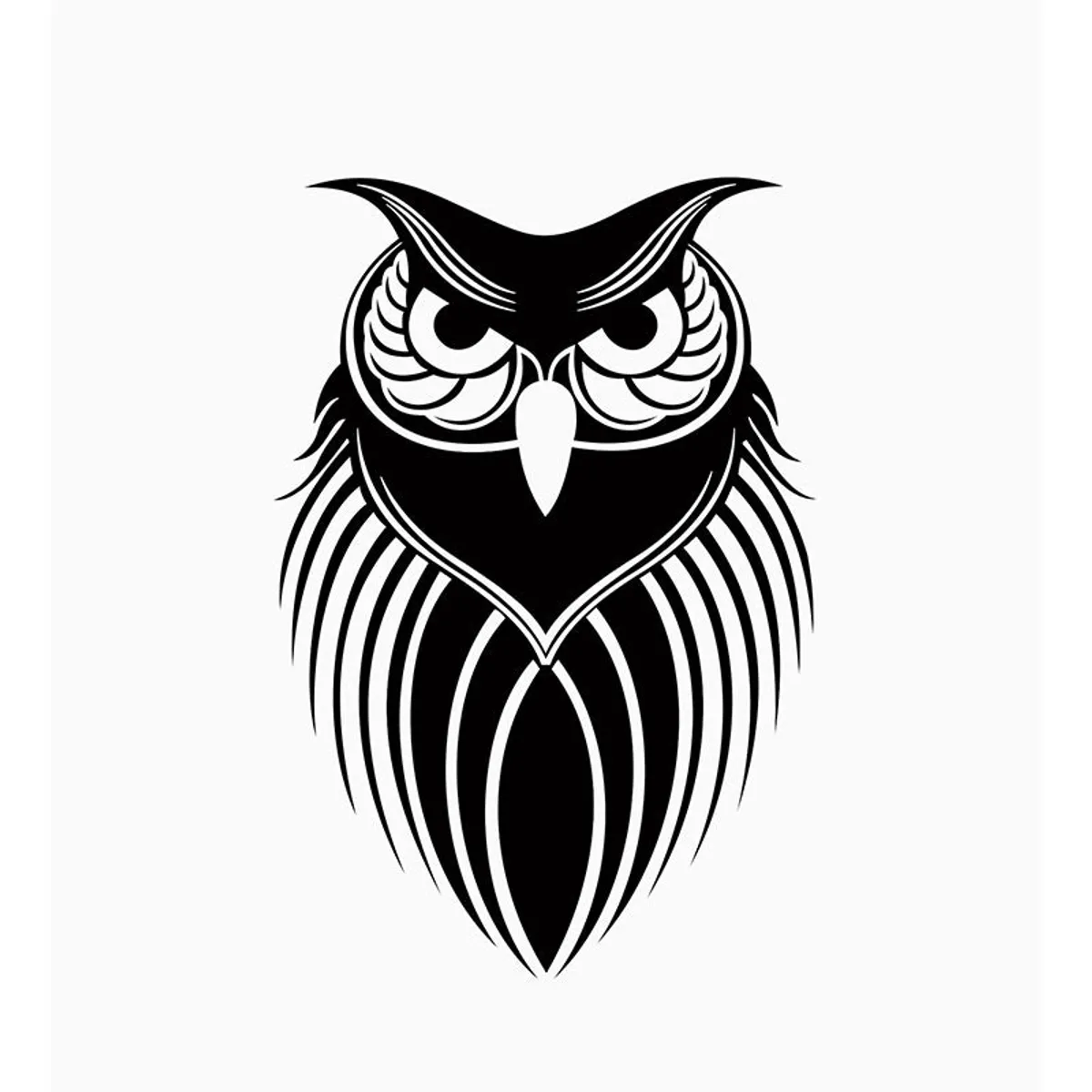 Black owl wall accent with bold graphic detailing on a white background