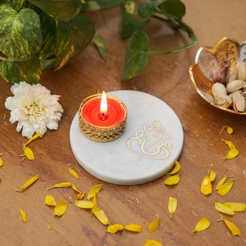 Ganesha Tealight Candle Holder With Marble Base