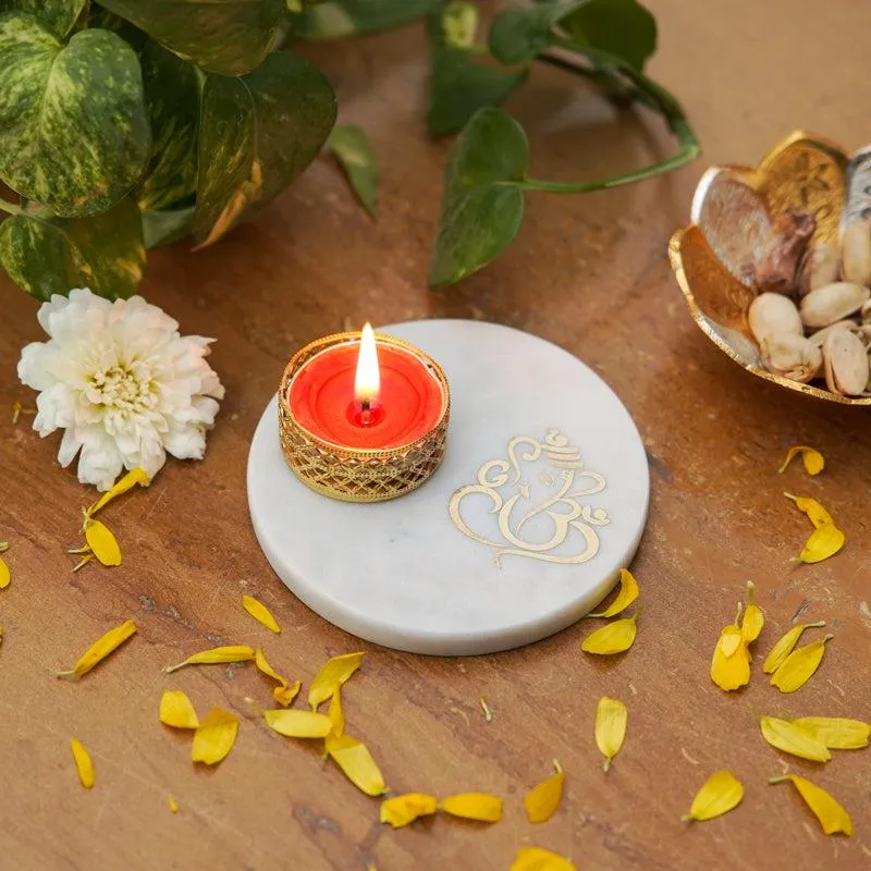 Ganesha Tealight Candle Holder With Marble Base media 1