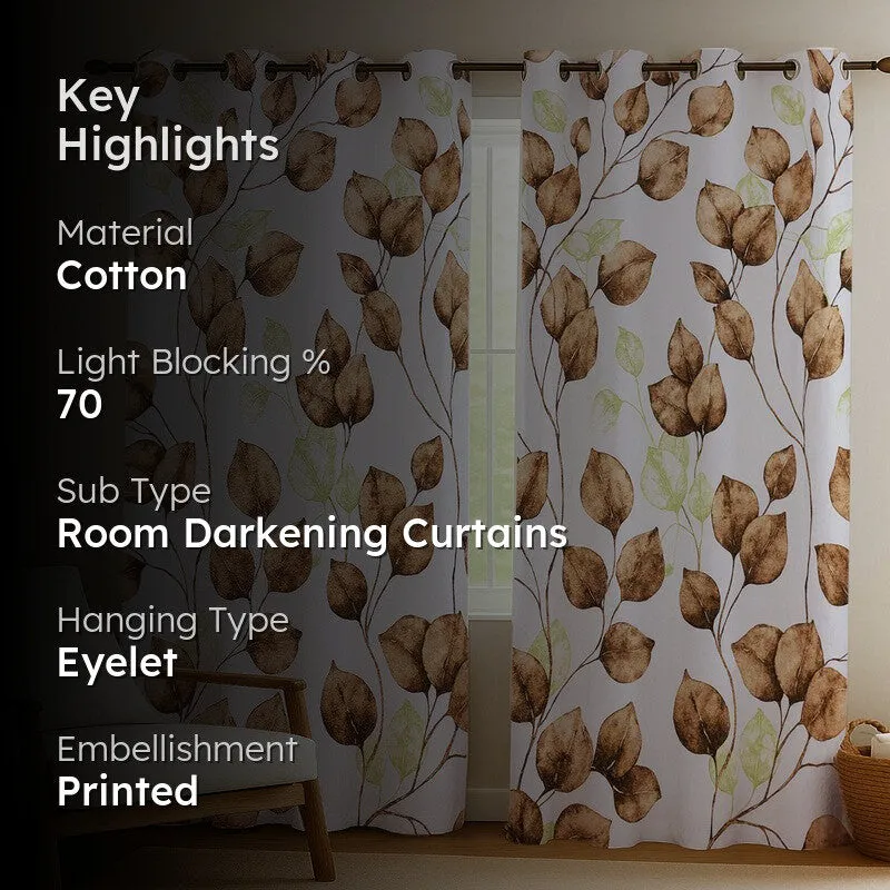Garden Glow Cotton Curtains (brown,white) - Set Of Two media 2