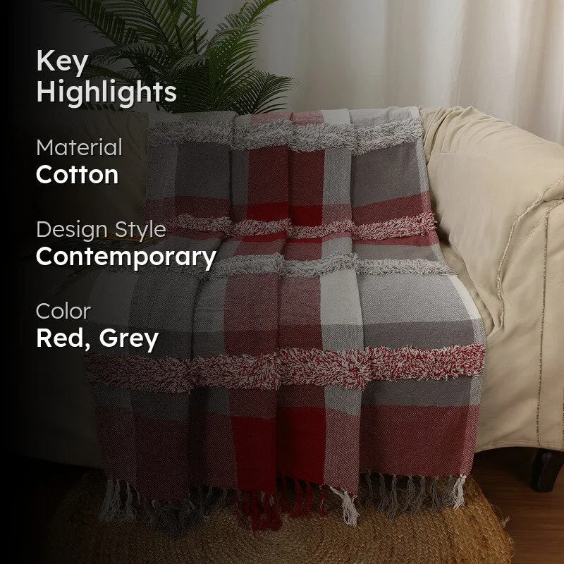 Velvet Checks Cotton Throw media 2
