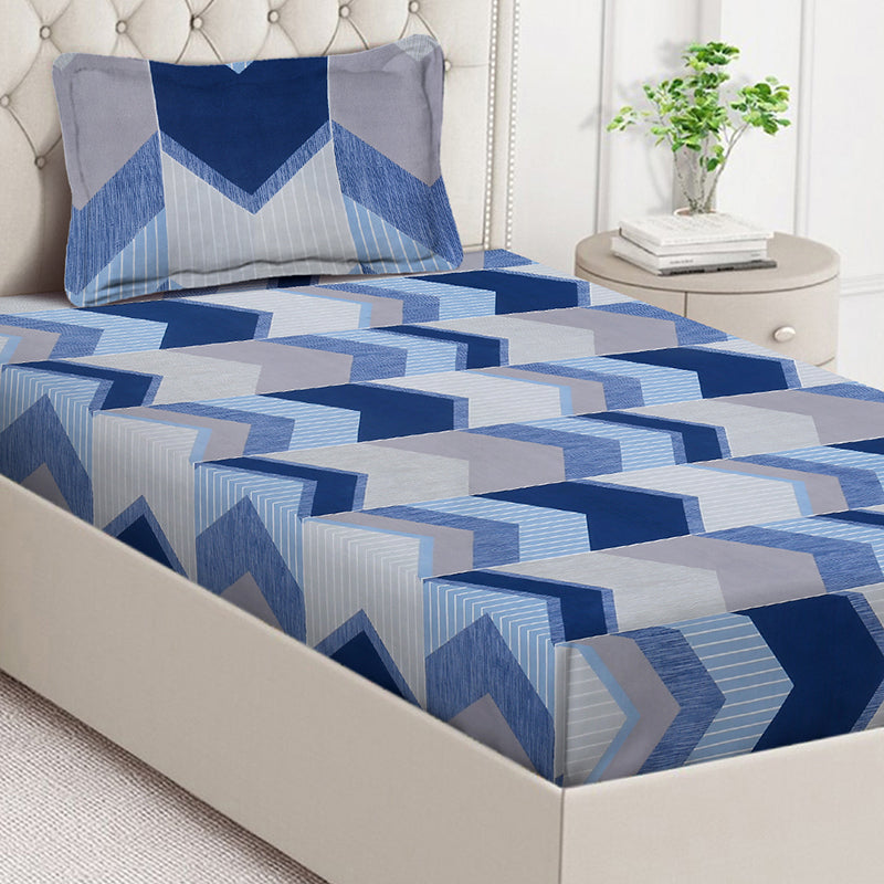 Chevron Ocean Geometric Bedsheet - 130 GSM media 3