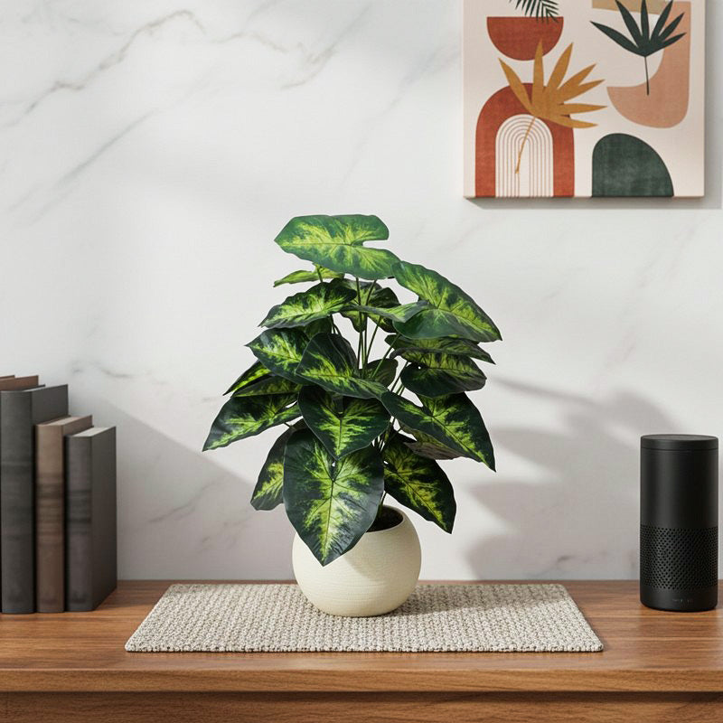 Leaflet Artificial Plant With Black Plastic Pot - 2.6 Feet