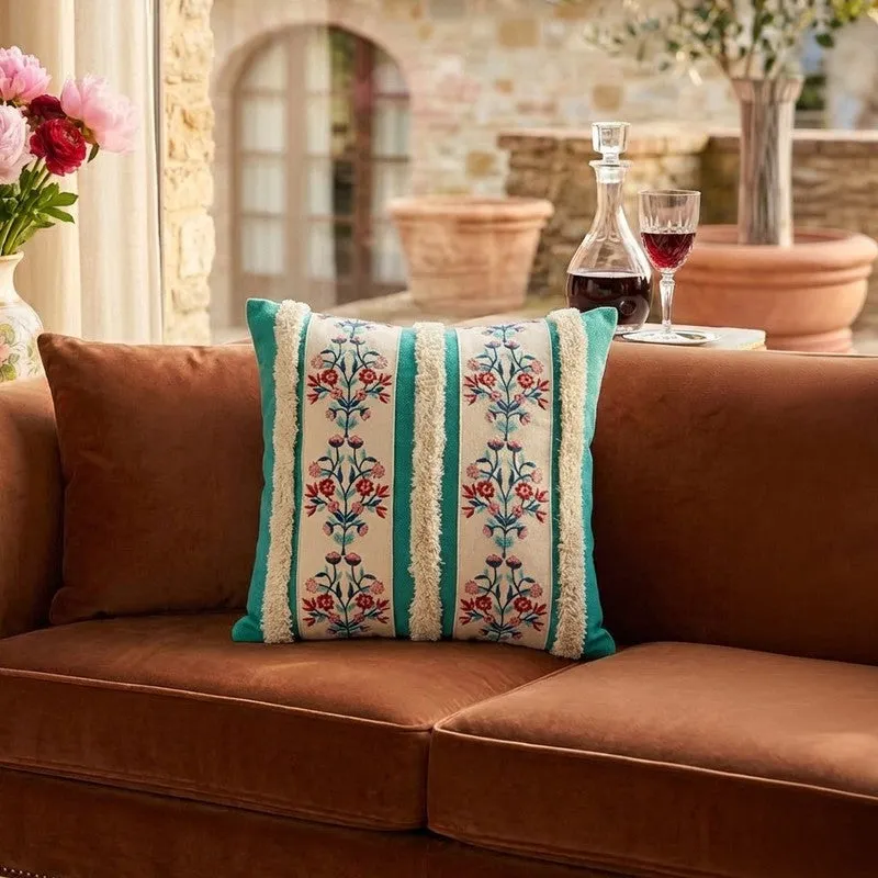Craft Bloom Embroidered Cushion Cover - Green media 1