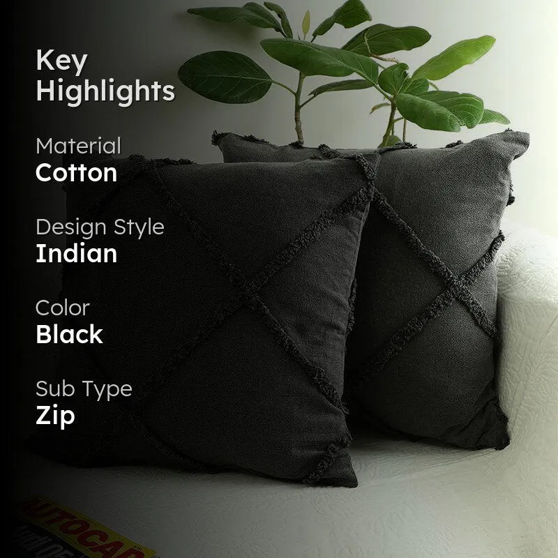 Anuket Tufted Cotton Cushion Cover (Black) - Set Of Two media 2