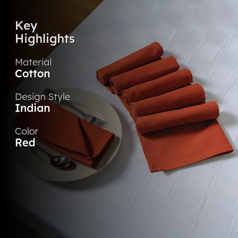 Swayam Rust Orange Cotton Dinner Napkins - Set Of Six media 2