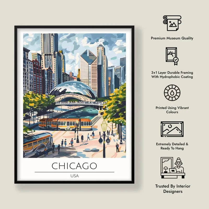Vintage Chicago Framed Canvas Wall Painting media 8