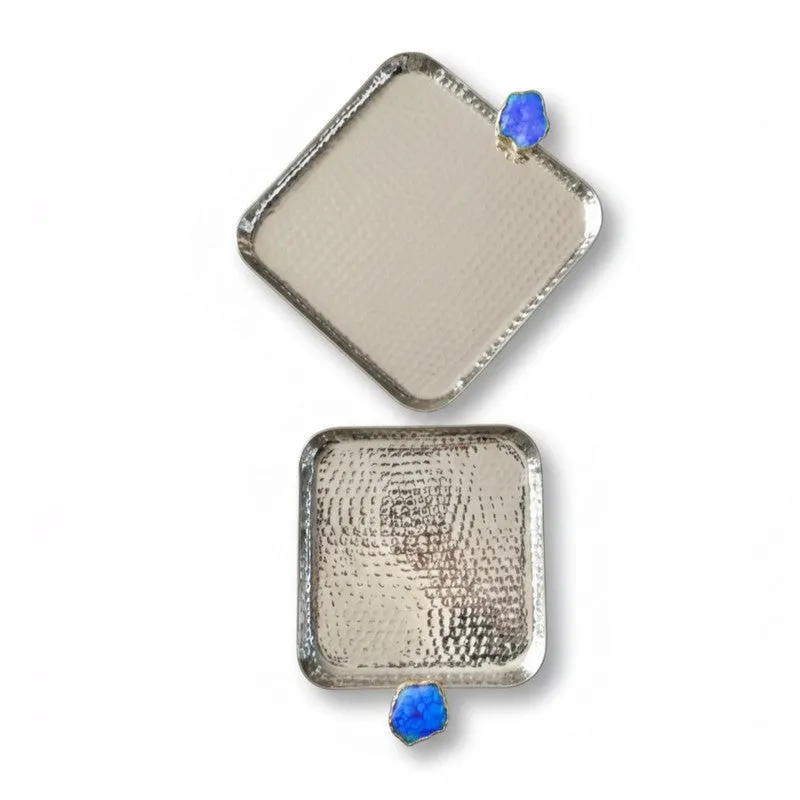 Aurora Edge Hammered (Metal,Agate) Platter (Blue) - Set of Two media 4