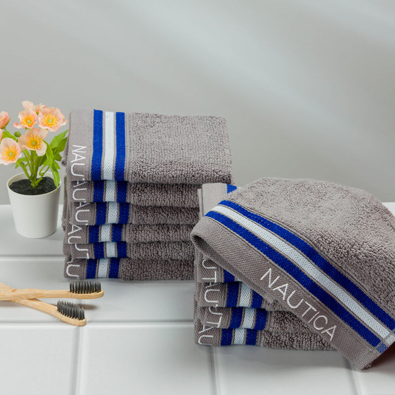 Nautica Dove Down Cotton Face Towel (Grey) - Set Of Twelve - 30 x 30 cms