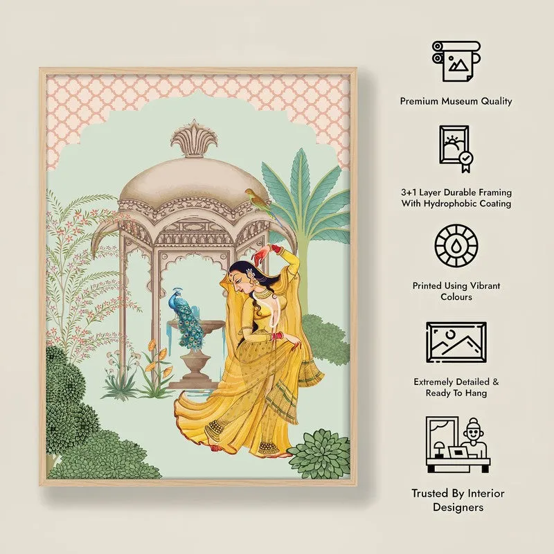 Bahar-e-Tanz Framed Mughal Canvas Archival Canvas Wall Painting - Natural Brown Frame media 8