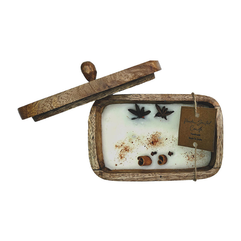 Niksha Cinnamon Floral Scented Candle In Wooden Box media 3