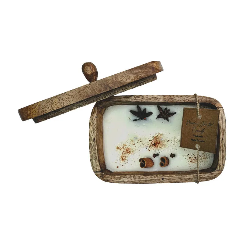 Niksha Cinnamon Floral Scented Candle In Wooden Box media 3