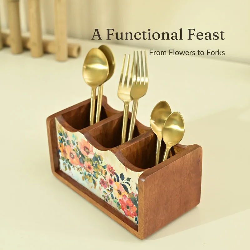 Phooldaan Handcrafted Mango Wood Cutlery Stand media 3