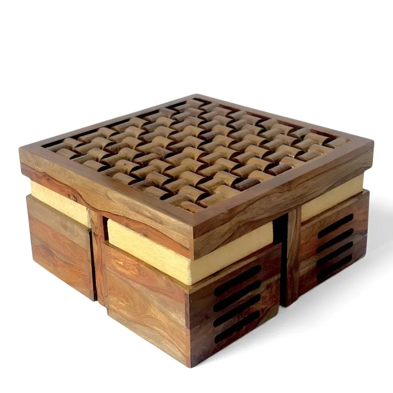 Delvex Sheesham Wooden Center Table with Stools and Cushions (Brown) - Nine Piece Set media 6