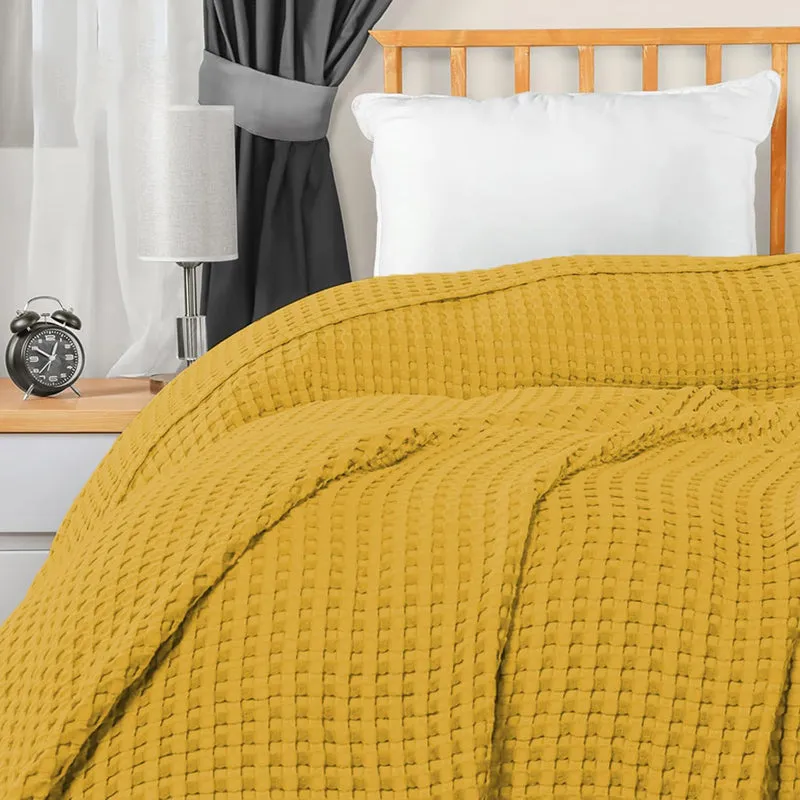 Urban Space Waffle Cotton Blanket (Mustard Yellow) - 250 GSM media 4